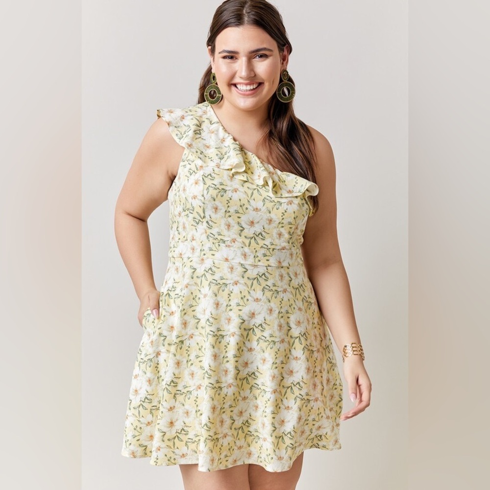 Francesca’s Slone Floral One Shoulder Ruffle Mini Dress